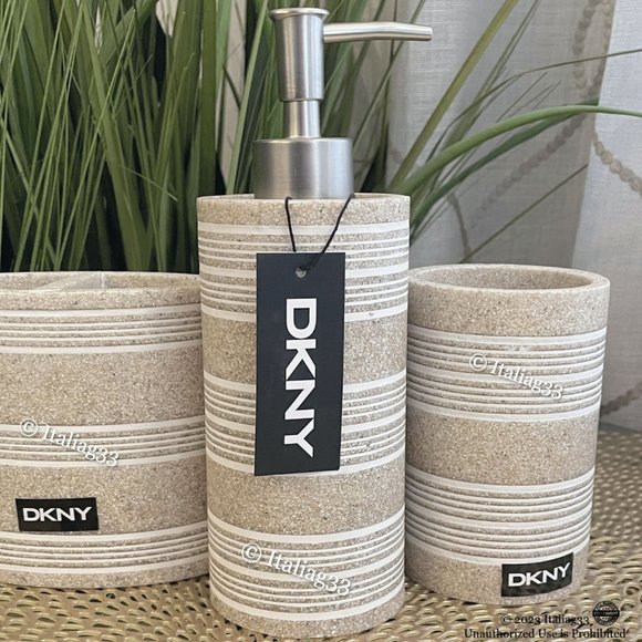 DKNY Soap Pump, Toothbrush Holder, Tumbler Bathroom Accessory 3Pc Set Sand Tan - Picture 9 of 16